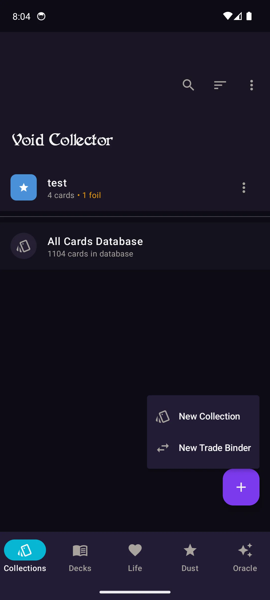 Create collection menu