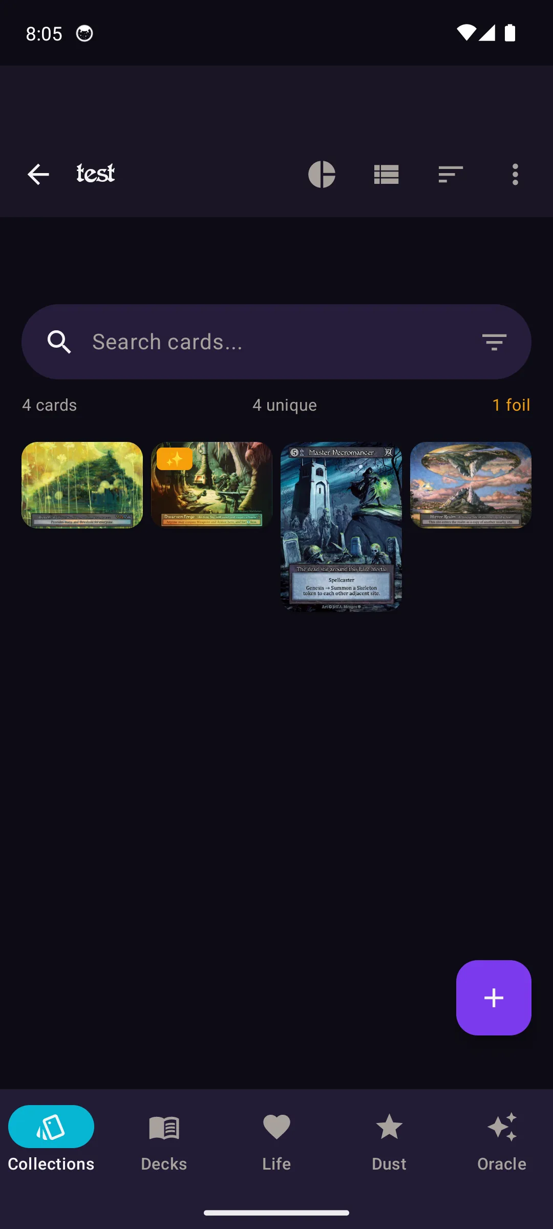 Collection grid view with card thumbnails