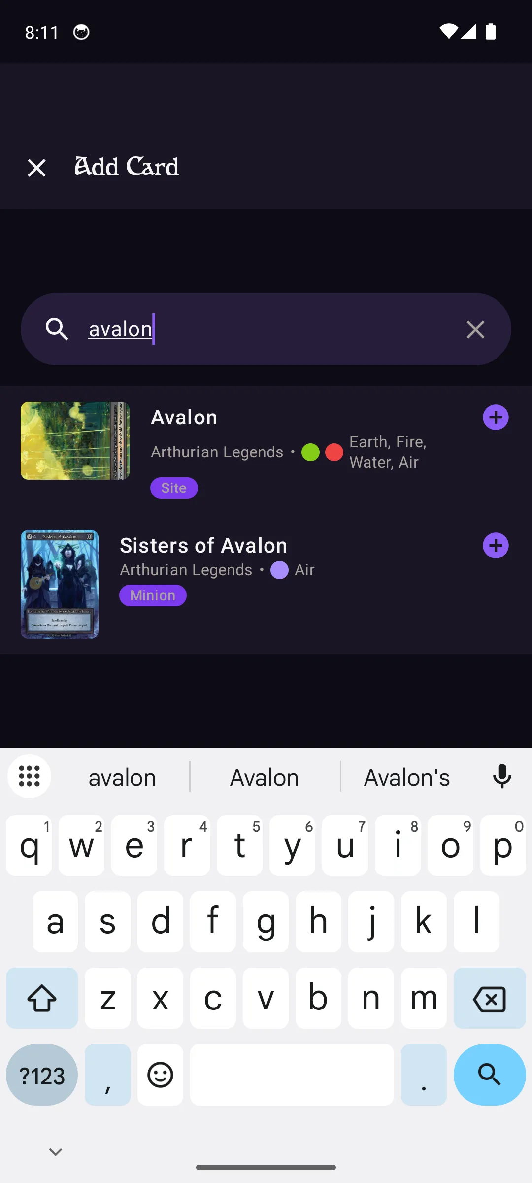Add card search interface