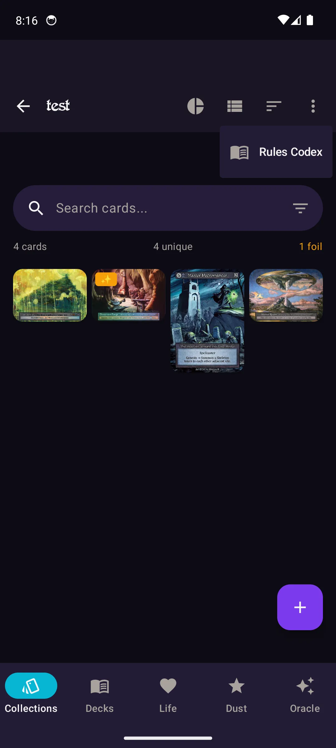 Overflow menu with import and backup options