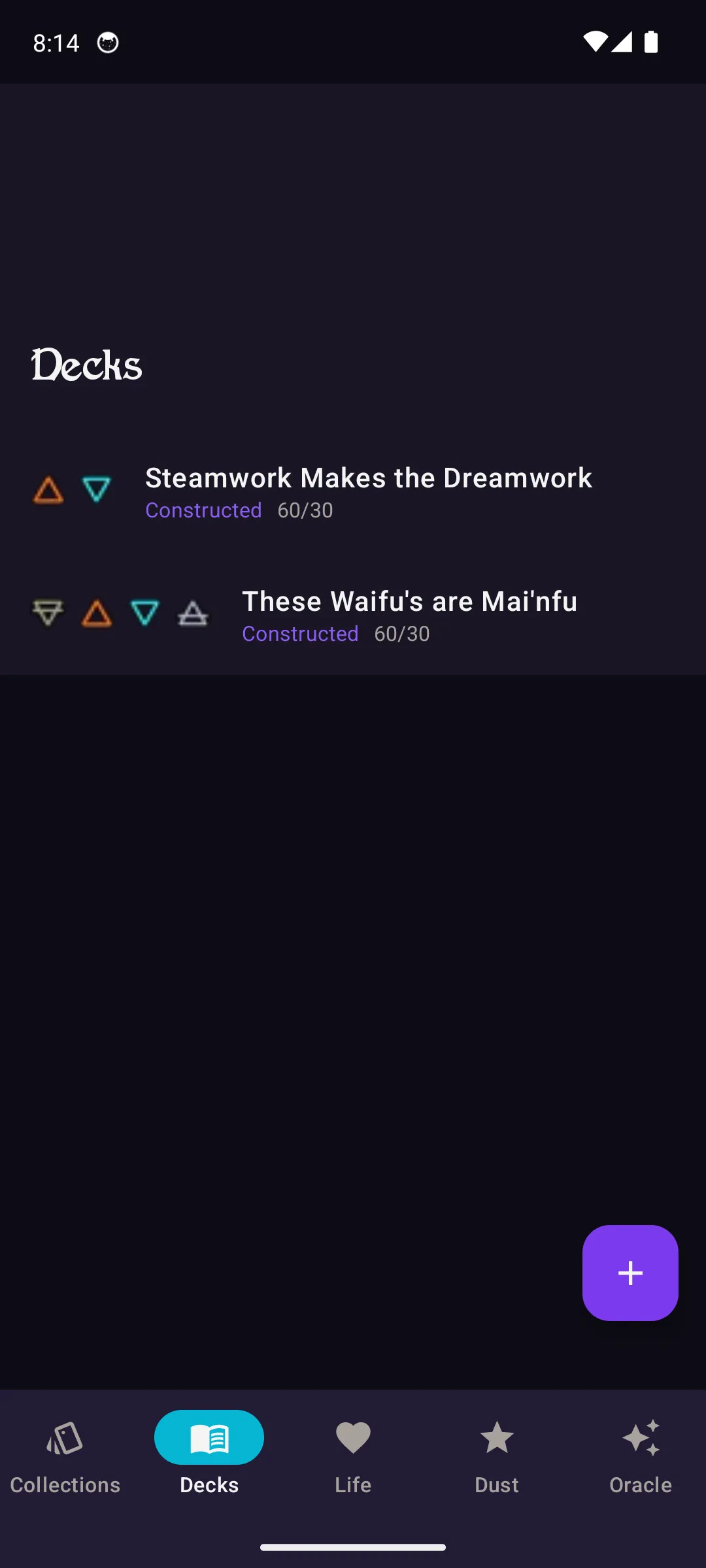 Deck list with element icons