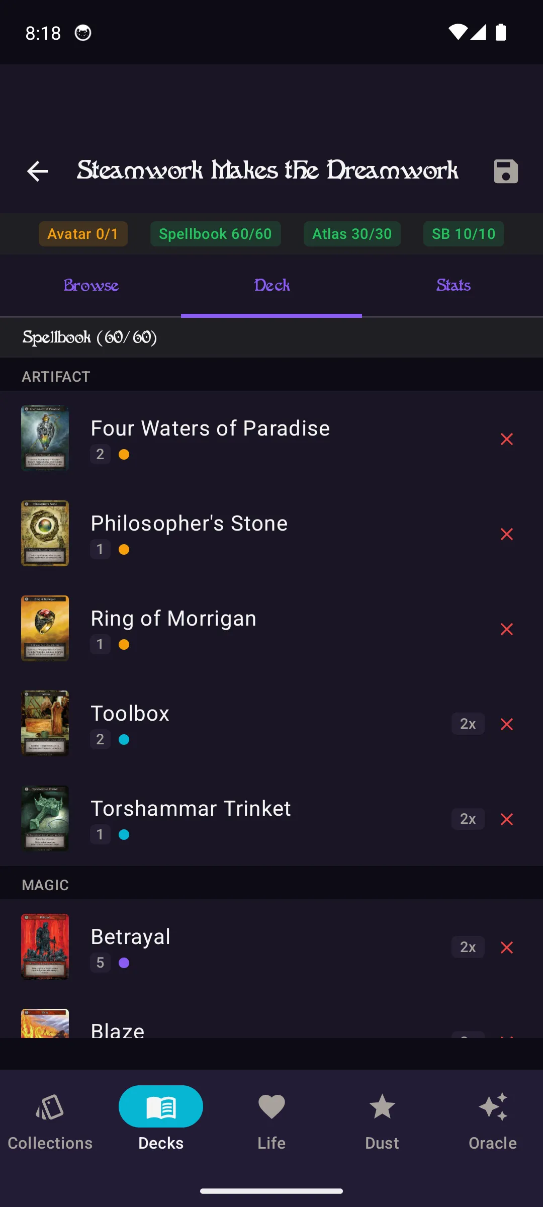 Deck builder with cards added