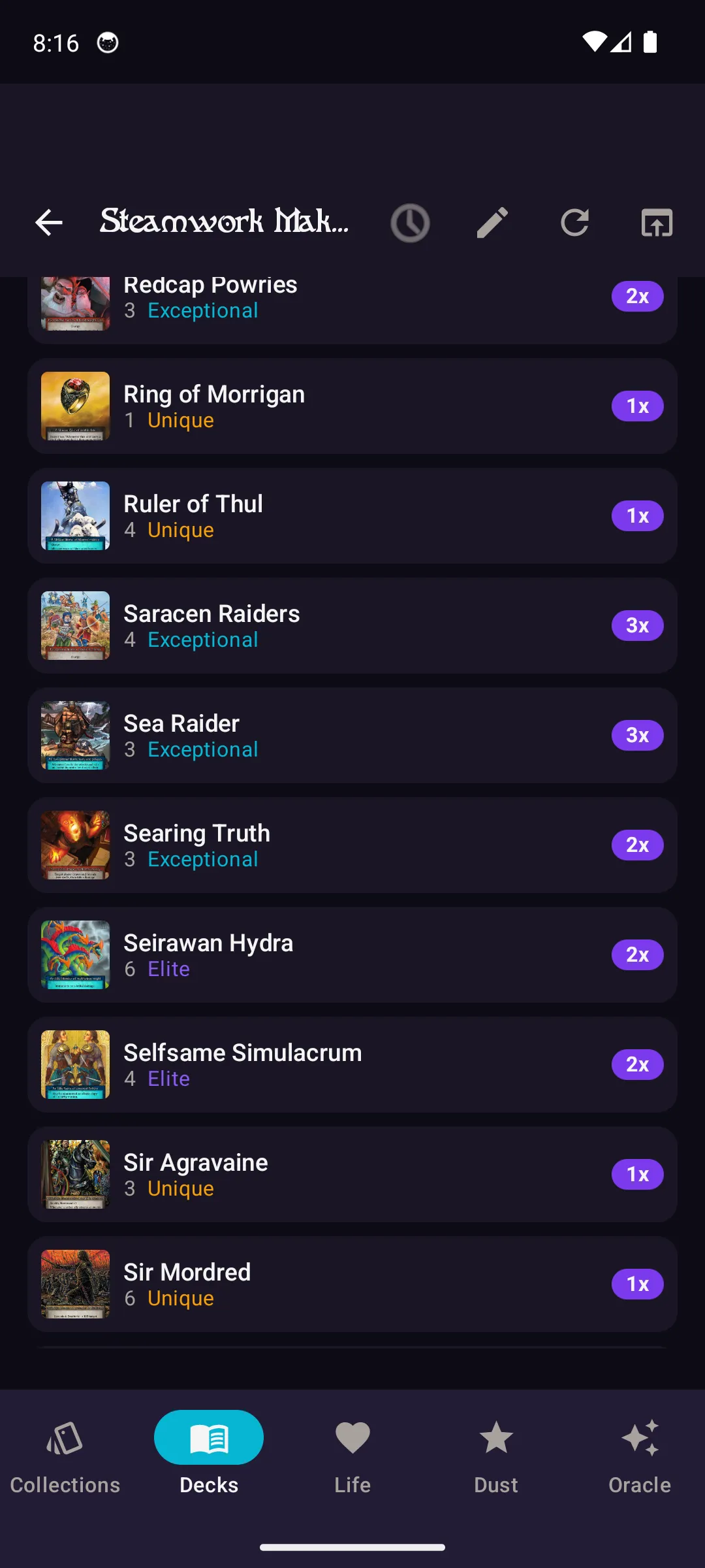 Deck detail scrolled to spellbook