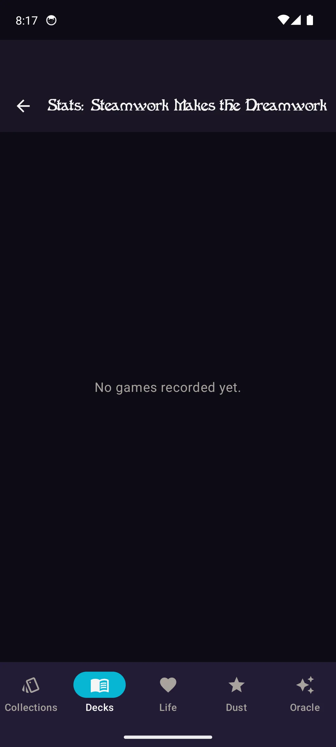 Deck stats with win/loss records