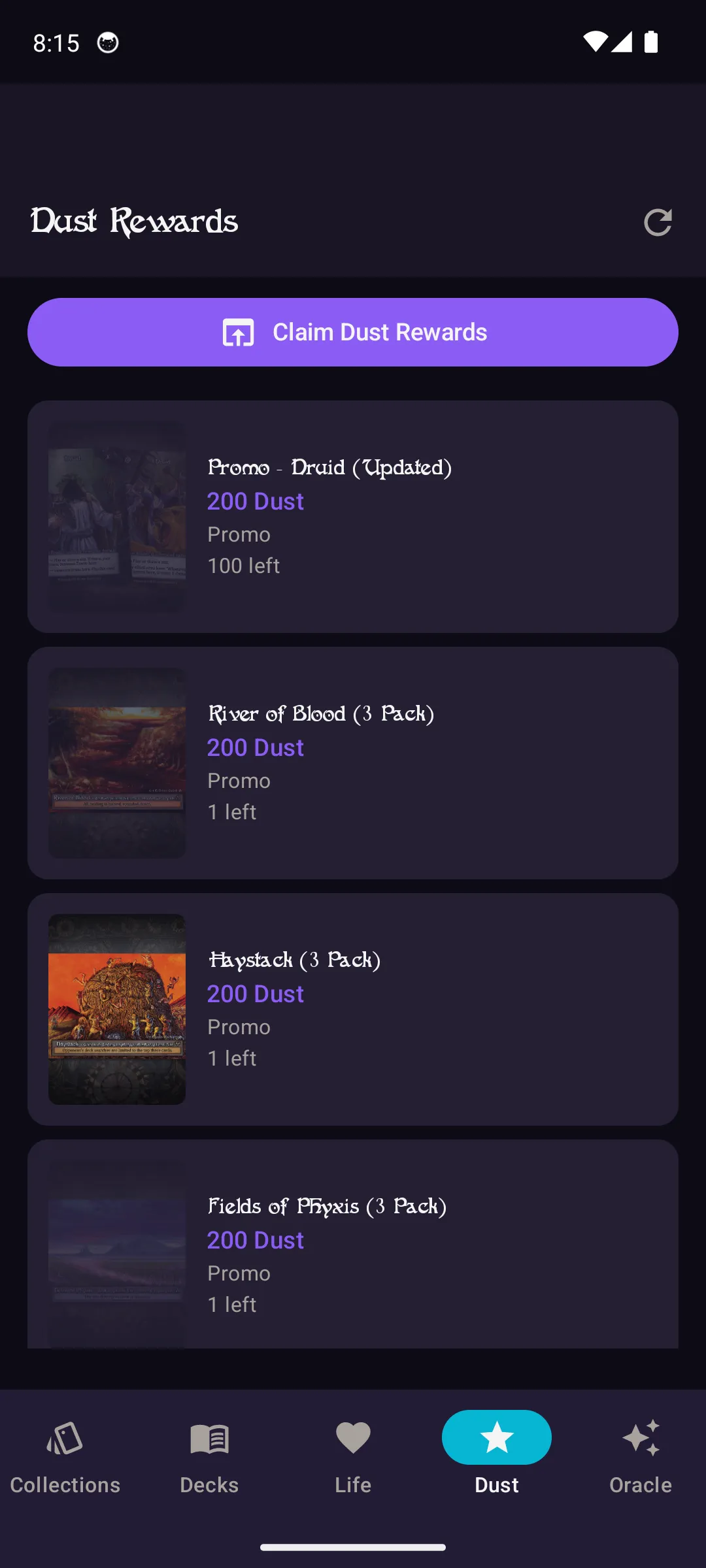 Dust rewards list