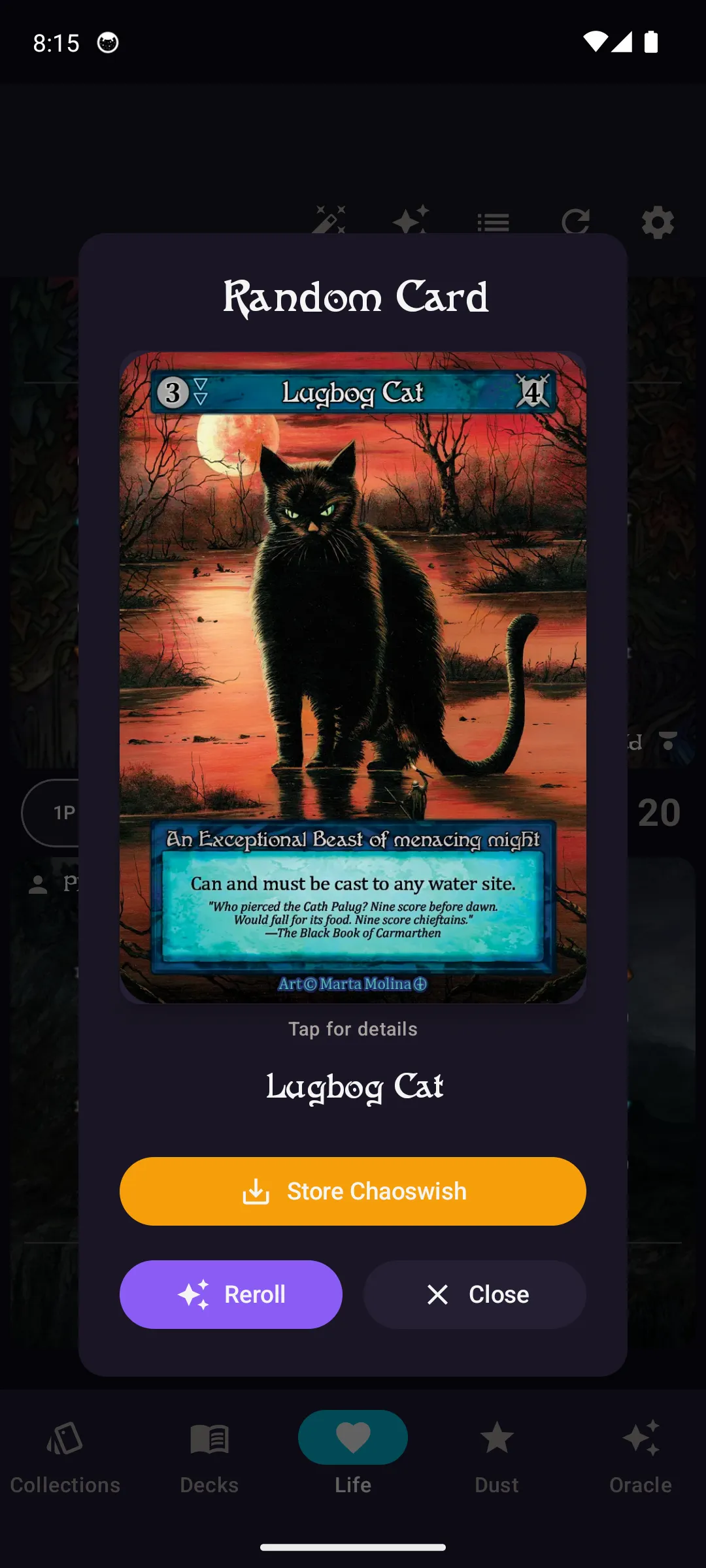 Chaoswish random card dialog