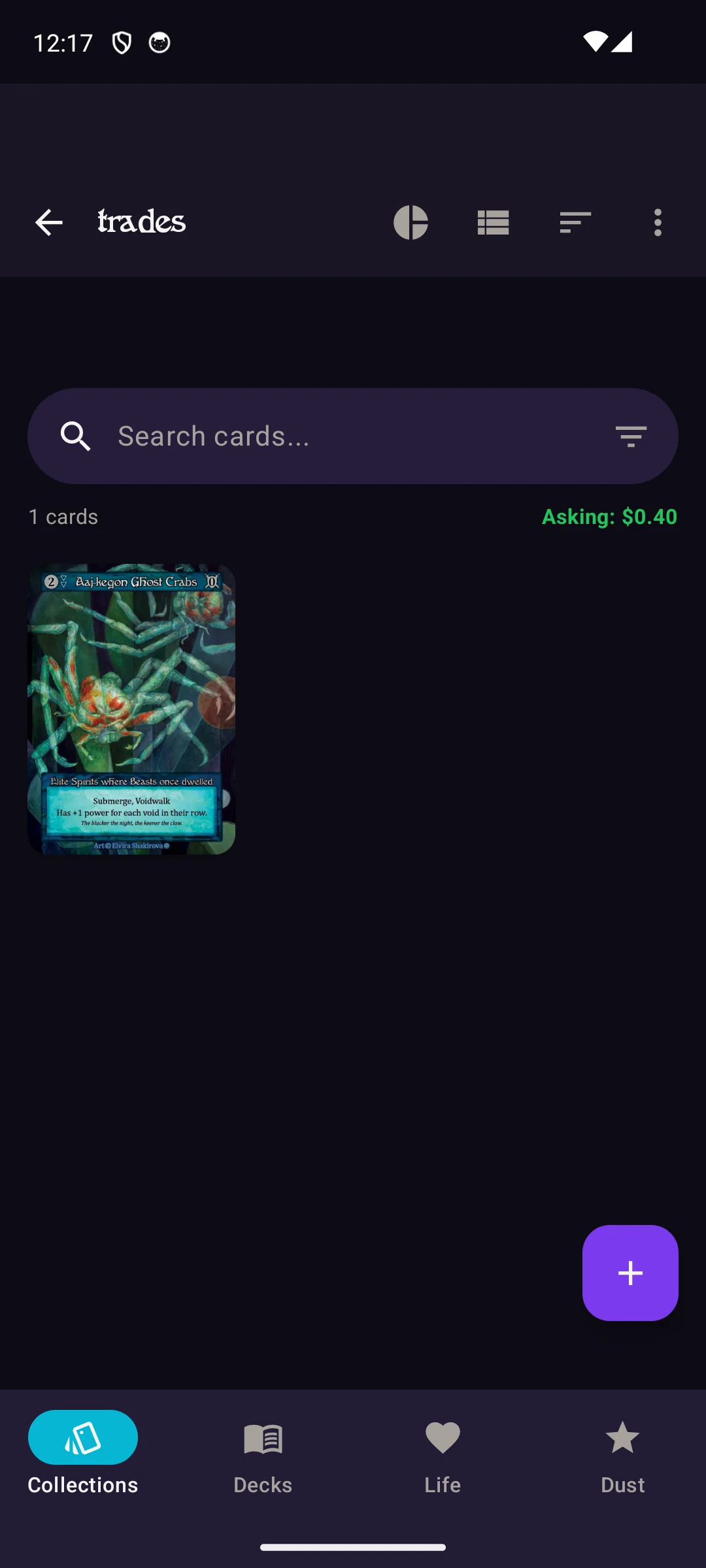 Trade binder with asking prices and card search